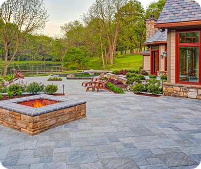 Modern backyard with grey stone