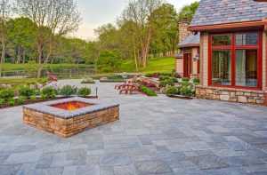 Modern backyard with grey stone