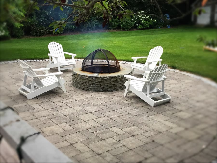 Fire pit and Adirondack chairs